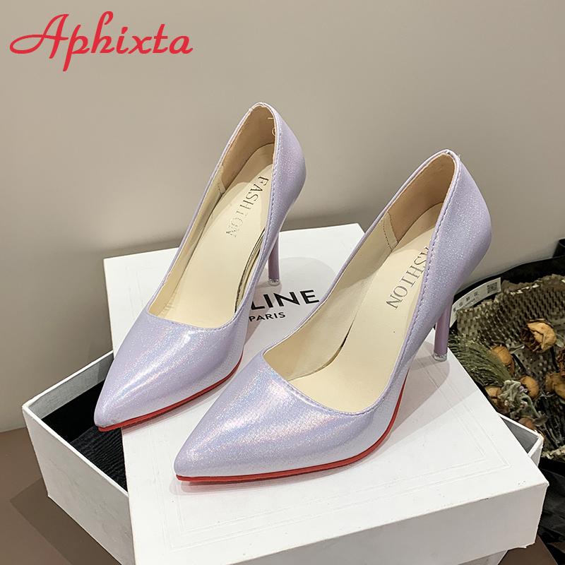 Aphixta 10cm High Thin Heels Pumps Women Stiletto heel Dress Bling Shoes Official Leisure Shoes Plus Big Size50