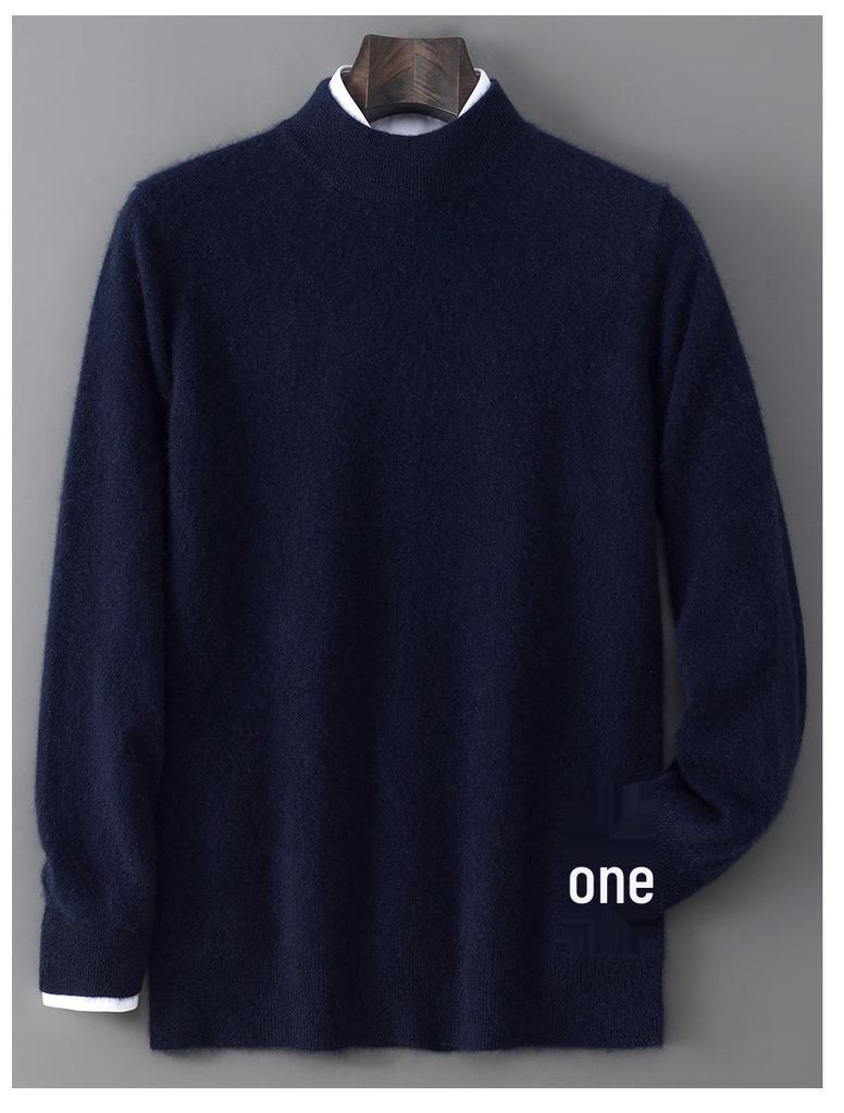 Men's 100% Pure Wool Half-High Neck Sweater - Solid Color, Business Casual Knit Base Layer Top