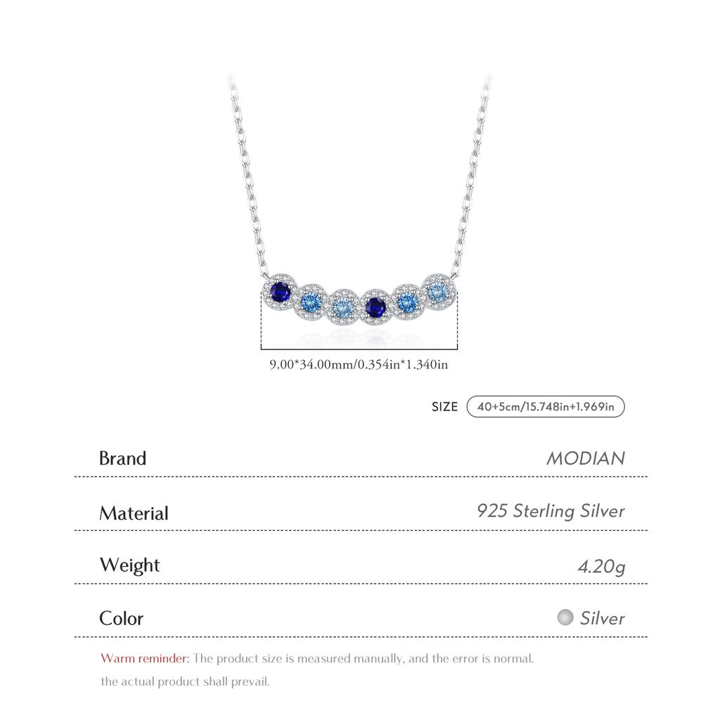 MODIAN Solid 925 Silver Fashion Simple Gradient Blue Round Zirconia Pendant Necklace For Women Daily Fine Jewelry