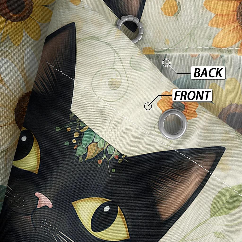 Duschvorhang mit Aufdruck von Aquarell-Katzen und Sonnenblumen, Wasserdicht, Waschbar, Mit 12 Haken, Badezimmer Dusche, Heimgebrauch