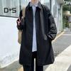 Herren Windjacke Revers Langarm Zweireihiger Trenchcoat mit Taschen Einfarbig Lockere Passform Lässige Mittellange Oberbekleidung