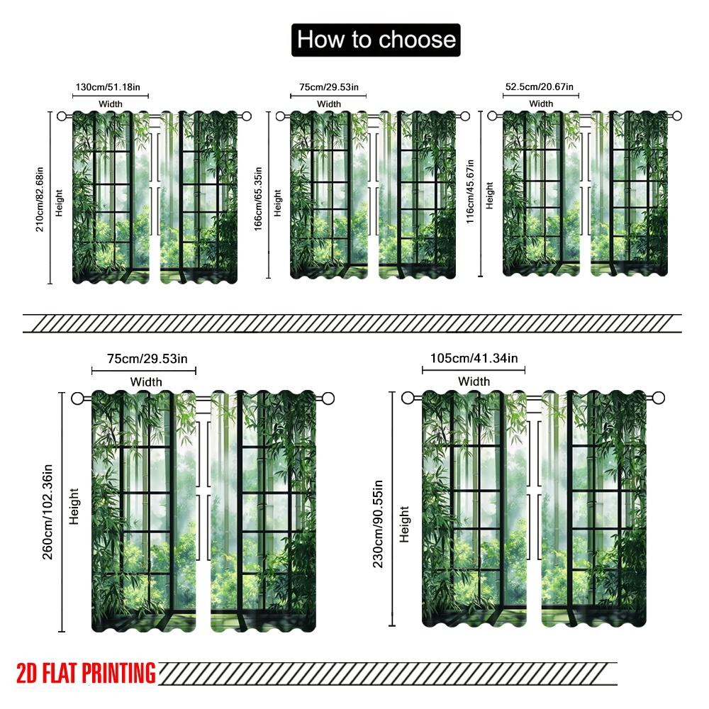 2pcs,2D Plane Printing Creative Curtains Bamboo Serenity(1) Polyester Fabric (without Rod) Art Deco Festive Use for Living Room,