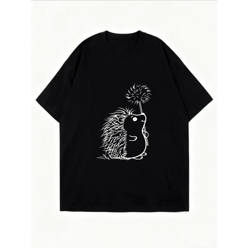 White Oversized T Shirt With Hedgehog And Dandelion Print For Casual Wear