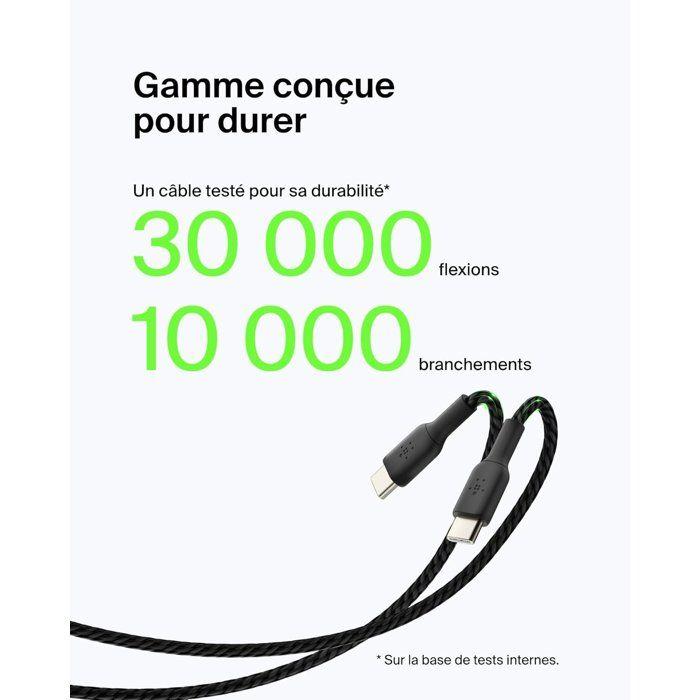 Câble tressé - BELKIN - USB-C vers USB-A - 2 m - Noir