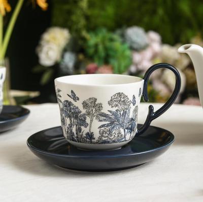 Guochao Ink Painting Wind Flower Vine Design Ceramic Coffee Cup Saucer, High-End Breakfast Cup Milk Cup, Afternoon Tea Cup Saucer