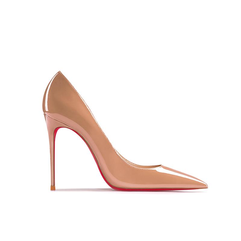 Fashion New Nude Patent Leather Work Fine Heeled High Heels with Pointed Toes and Shallow Mouth, Sexy Commuting Single Shoe Size