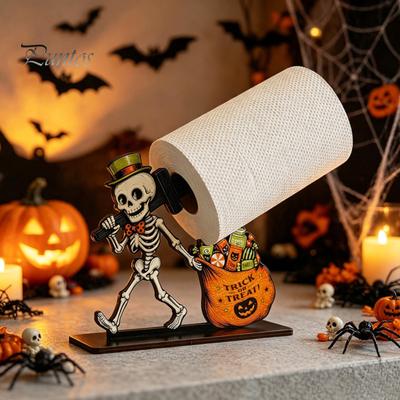 Ghost Table Decor Halloween Napkin Holder, Wooden Paper Roll Spooky Rustic Towel Holder Stand for Home Kitchen Bathroom Countertop Dining Horizontal