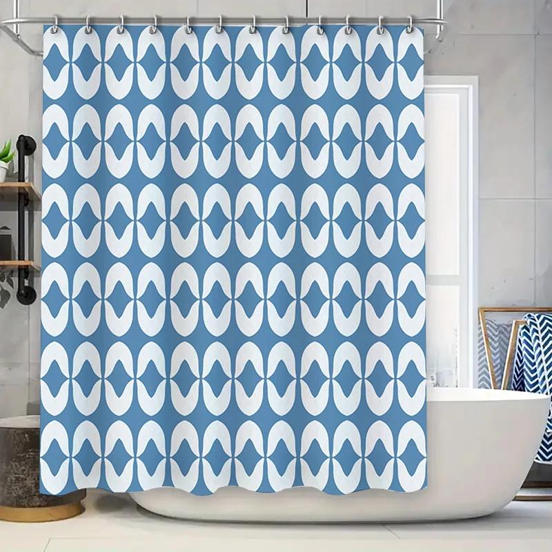

Blue White Shower Curtain White Blue Plaid Printed Waterproof Bathroom Hanging Shower Cloths Decorative Bath Liner W60H190(CM)-1 Pcs