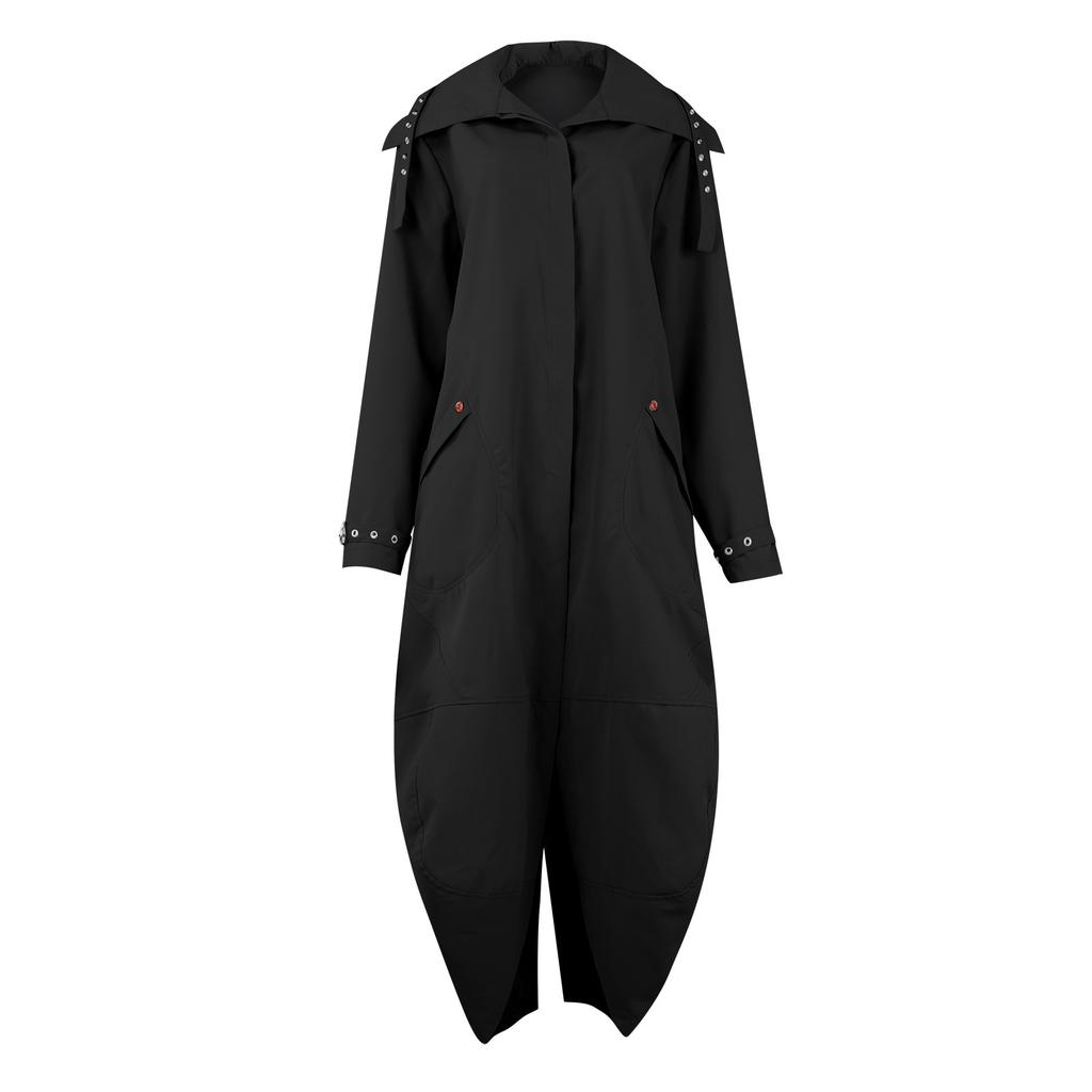 Giacca a vento da donna autunnale con temperamento, personalità, design casual con colletto ampio, tinta unita, lunghezza media-lunga per il pendolarismo