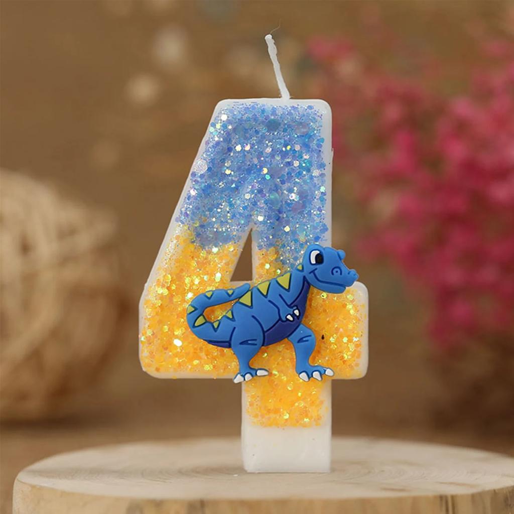 Birthday Number Candles 0-9 Blue Dinosaur Cake Number Candle Decorative Kids Party Candle for Anniversary Party Wedding