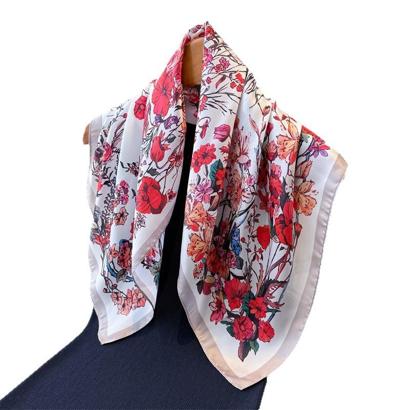 Korean Version of the New Printed High-end Silk Scarf Simulation Silk Square Scarf Shawl Versatile Neck Small Square Scarf Headscarf Scarf Women