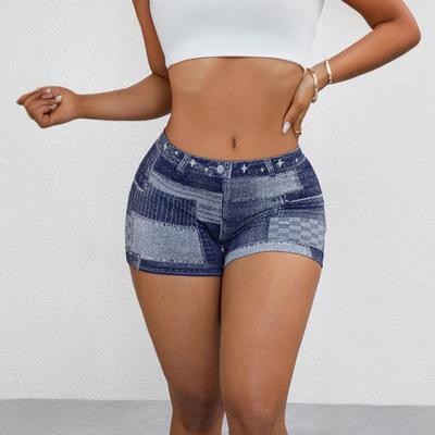 Damskie Szorty Elastyczne Obcisłe Imitacja Denimu Dół Szorty Bezszwowe Idealna Krzywizna Ciała