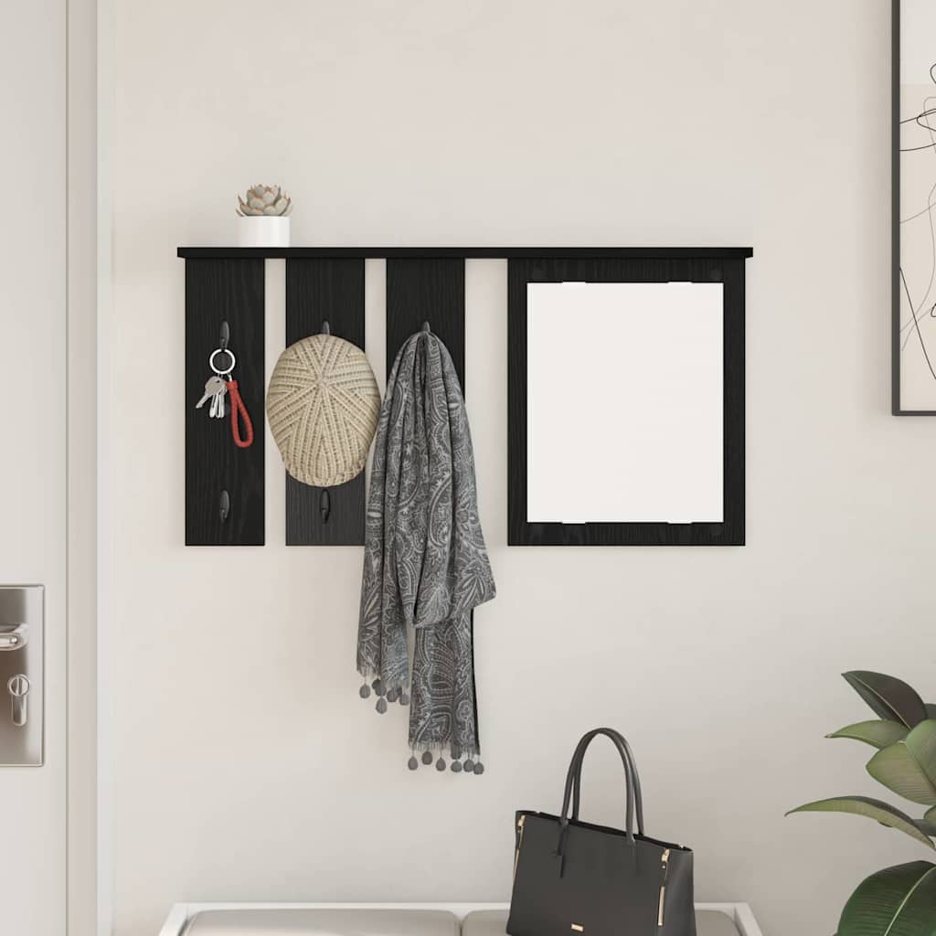 Wall Mounted Coat Rack with Shelf Black Oak Effect