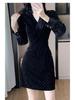 Gold Velvet Rhinestone Waist-Slimming Dress for Women