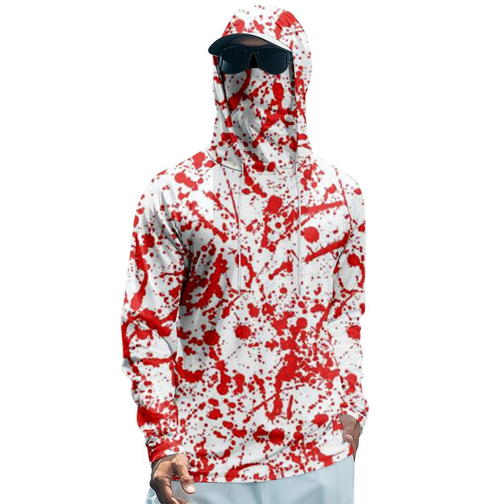 Funktions-Angel-Raglan-Hoodie für Herren mit Halloween-Print - UV-Schutz 50+ Langarm-Sonnenschutzshirt mit Mesh-Visier