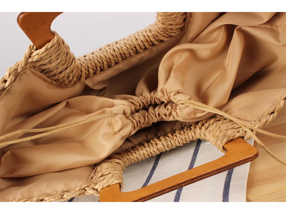 Torba plażowa pleciona ręcznie z drewnianą rączką w stylu Mori – Duża pojemność