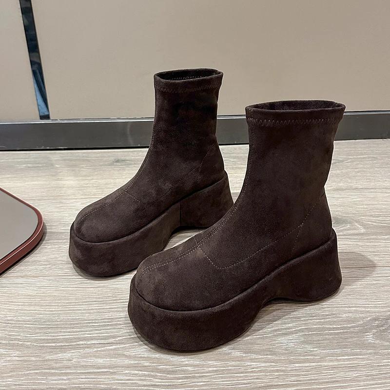 Women Platform Suede Ankle Snow Boots Fashion Flats Shoes Woman Winter 2025 Trend Cozy Warm Walking High Quality Botas Mujer