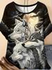 Neues Damen T-Shirt 3D Wolf Druck Rundhals Kurzarm Mode Grafik T-Shirts Lustige Streetwear Tops Y2k Lockeres T-Shirt Damen Kleidung