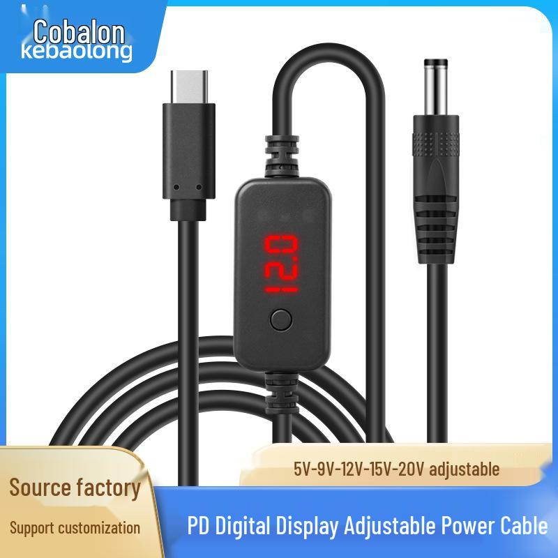 

Adjustable PD Power Cord with Digital Display, Type-C to Round Hole DC, 5V-20V Converter