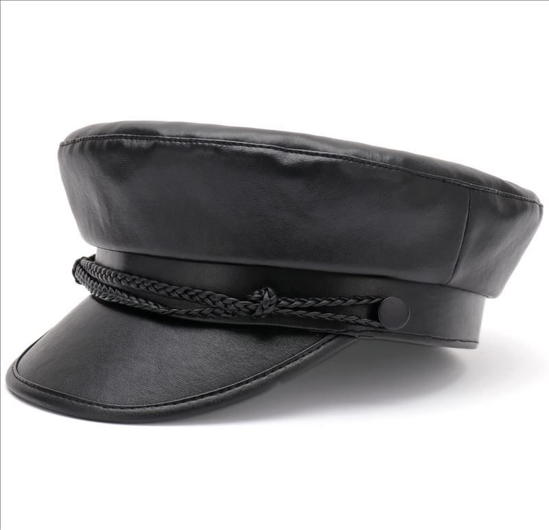 New pu leather navy hat spring and summer women's hat casual fashion trend flat top hat military hat spot