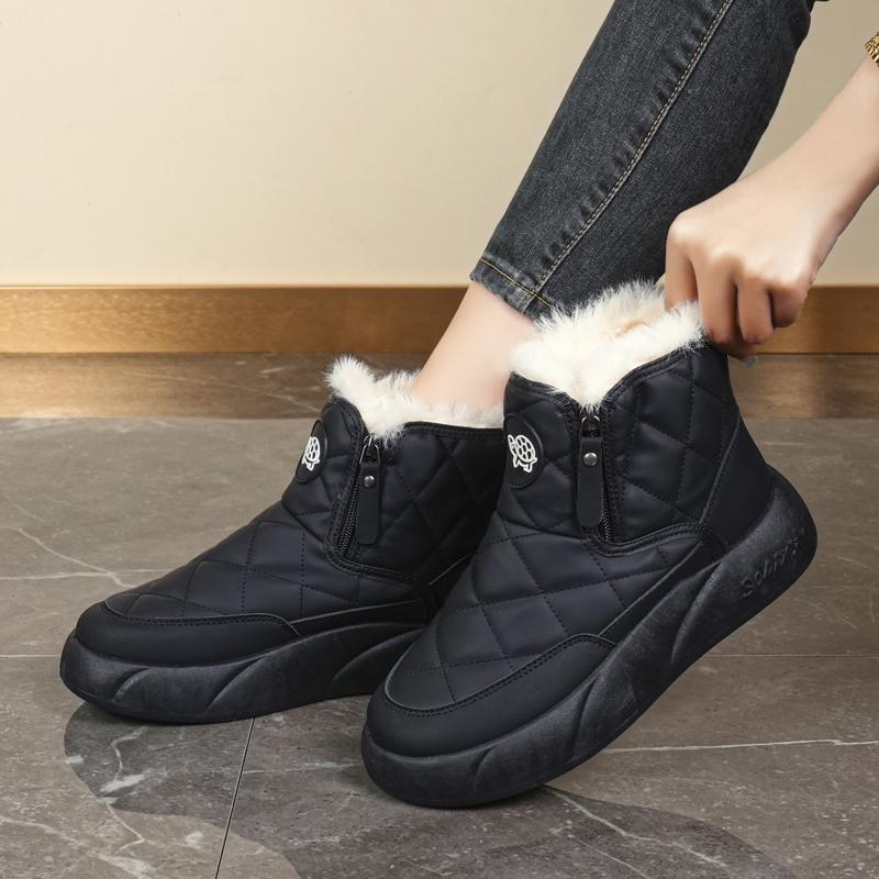 34-42 Winter Women's Large Fashion Plus Velvet Warm Thick Bottom Height Boosting High Top Cotton Shoes Snow Boots Midsole Women's Boots