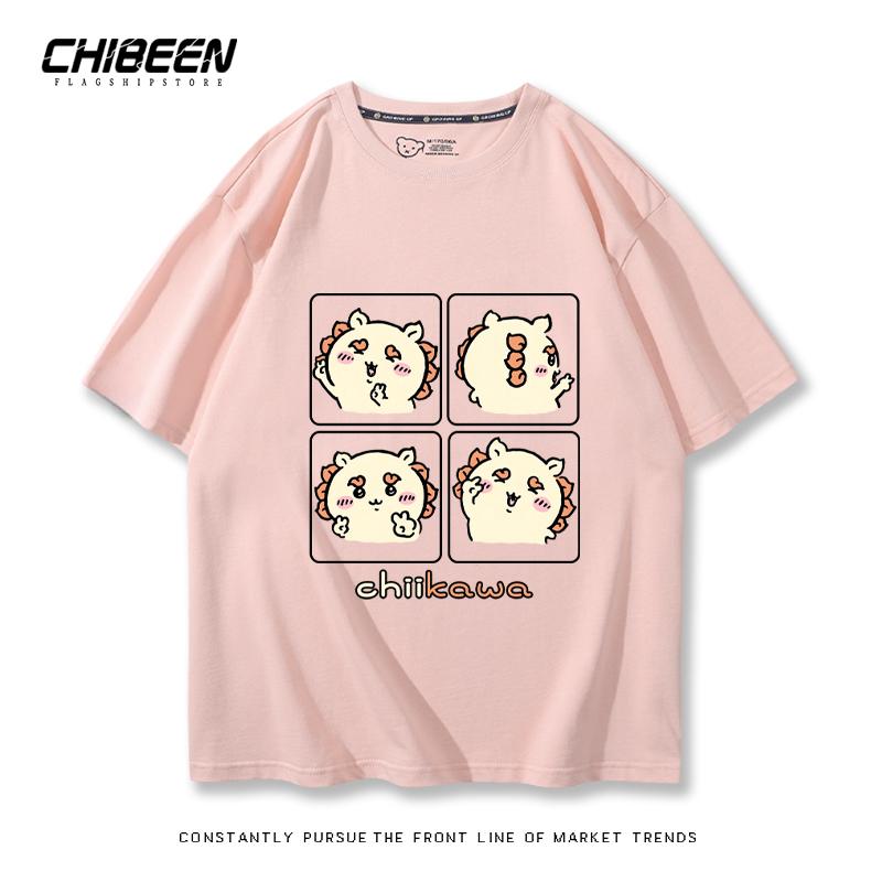 Chiikawa Cute Four-cell Pattern T-shirt Summer High Quality 100% Cotton T-shirt Casual Comfortable Loose Men's T-shirt