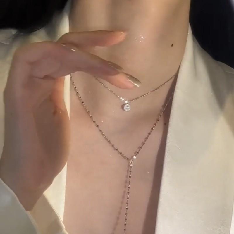 New High-end Long Y-shaped Fringed Diamond Necklace for Women's Niche Light Luxury Double-layer Collarbone Chain