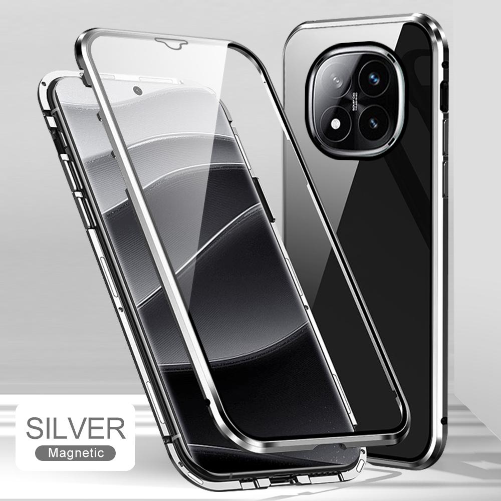 Dwustronne przezroczyste szkło hartowane magnetyczne etui z klapką do Redmi Note 15 Pro Plus 14 Pro Poco M8 Pro Metalowa rama odporna na wstrząsy osłona