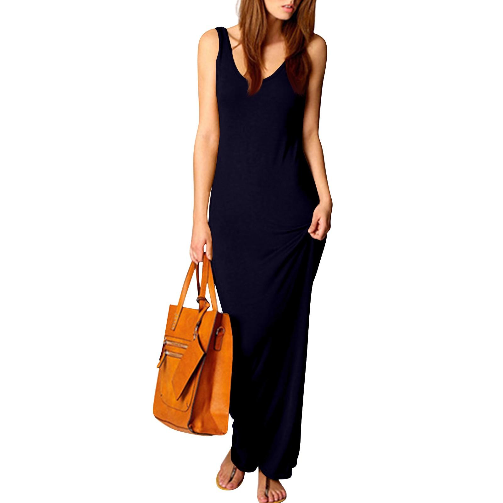 

Женское сексуальное платье макси без рукавов, облегающее платье XXXL темно-синий