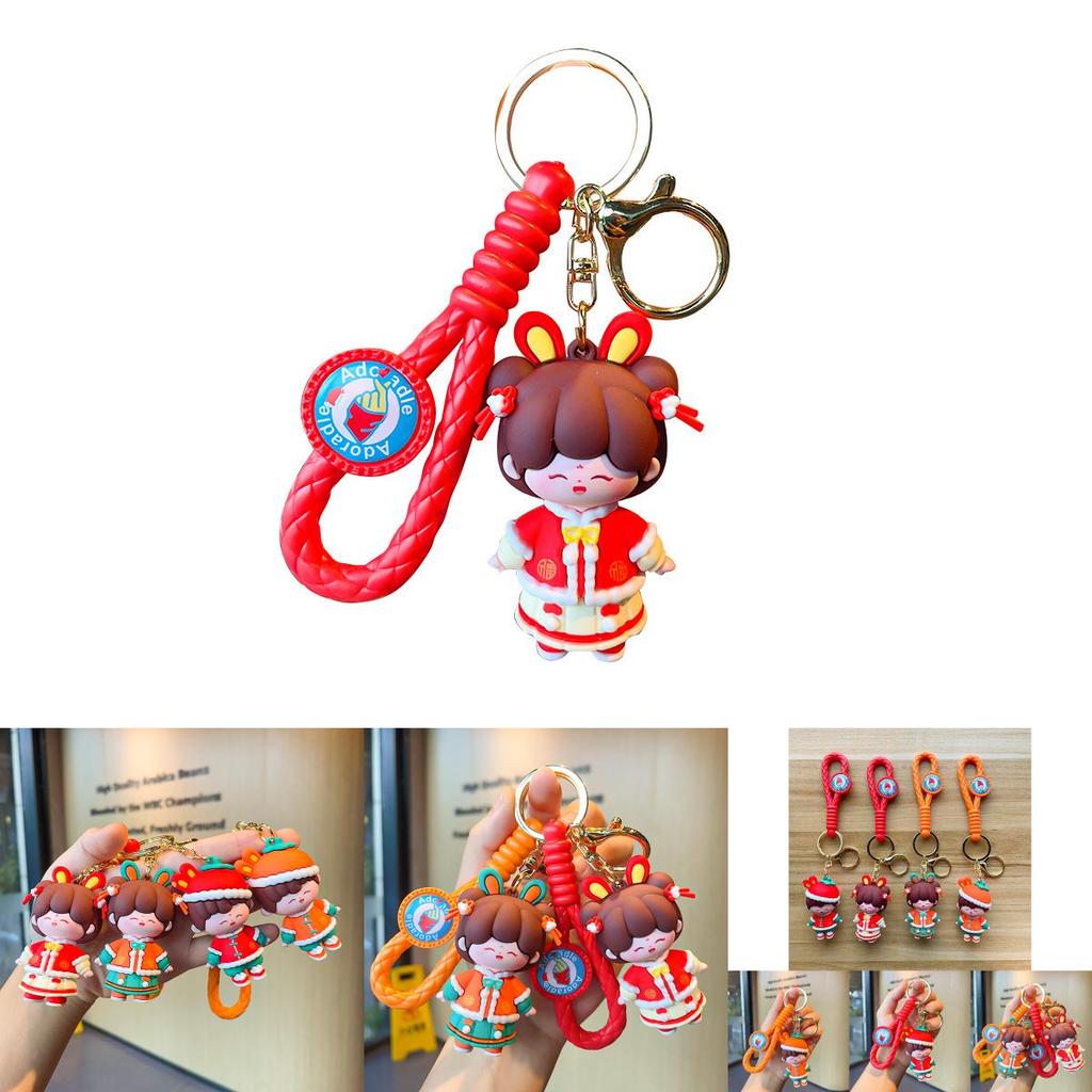 Adorable Cartoon Good Luck Rabbit Keychain Cute Silicone Key Ring New Year Gift
