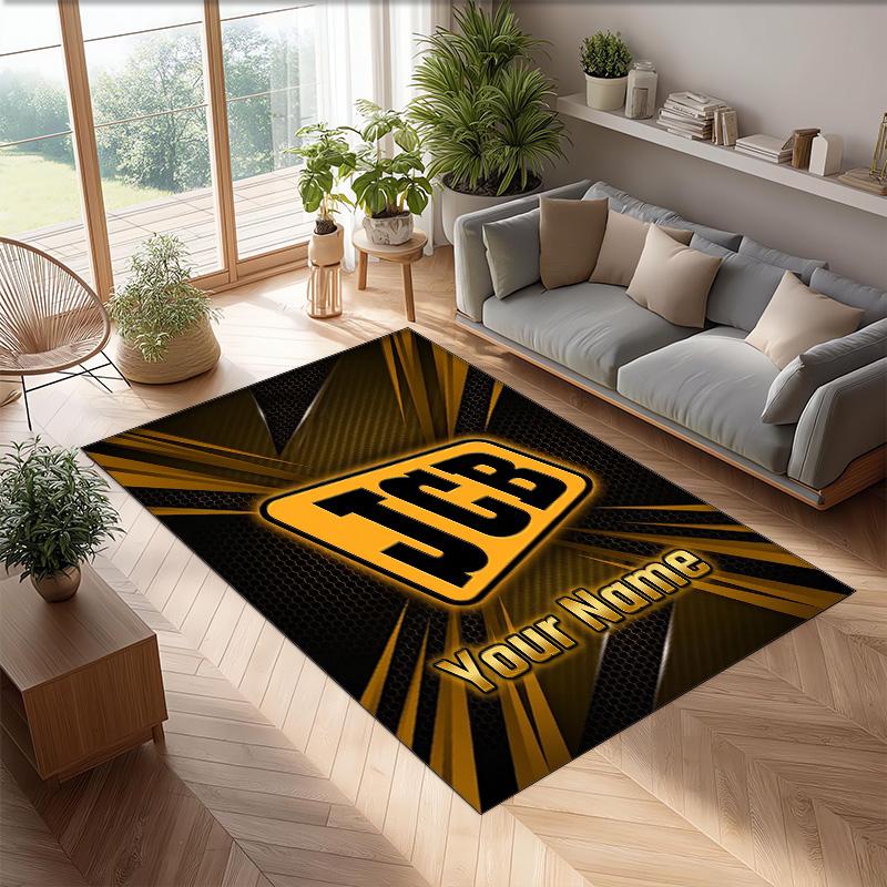 JCB Crystal Velvet Rug, Custom Name Text Personalized Non‑Slip Floor Mat for Home Decor Gift