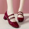Women's Shoes 2025 Fashion Buckle Women Pumps Autumn Mary Jane Square Toe Shallow Solid Dress Party Chunky Heels Shoes Zapato