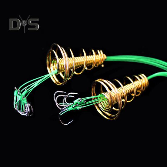 4Pcs/Set Trap Fishing Hook with Spring Carp Feeder Tangle-Free Heavy Duty Green Line Metal Barbed Fish Hook Rig Carp Fishing Accessories