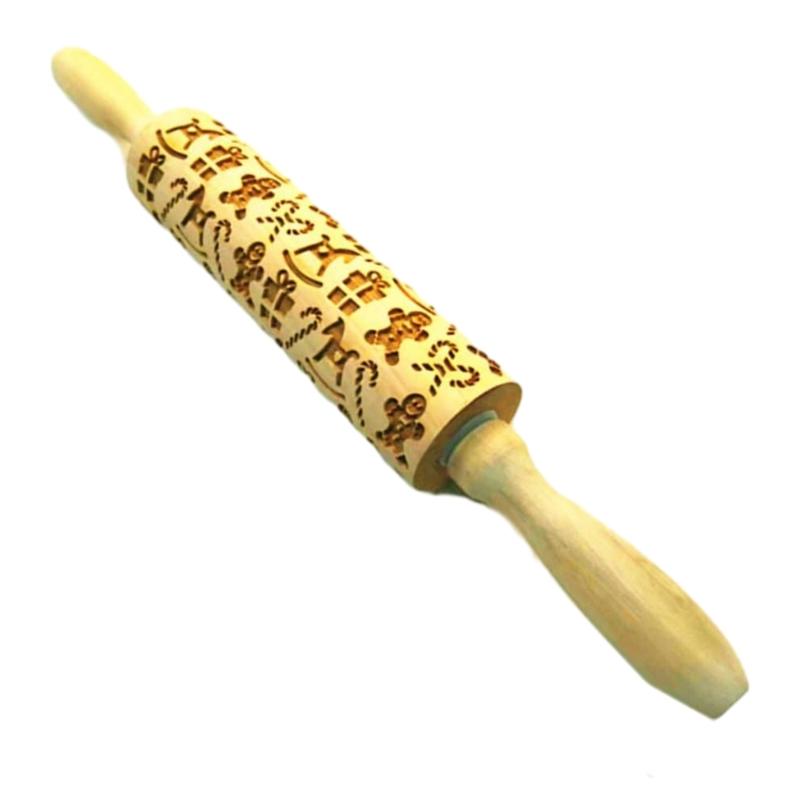 652F Christmas Rolling Pin DIY Baking Tool Christmas Theme Rolling Pin for Beautifully Patterned Dough Cookie Biscuit