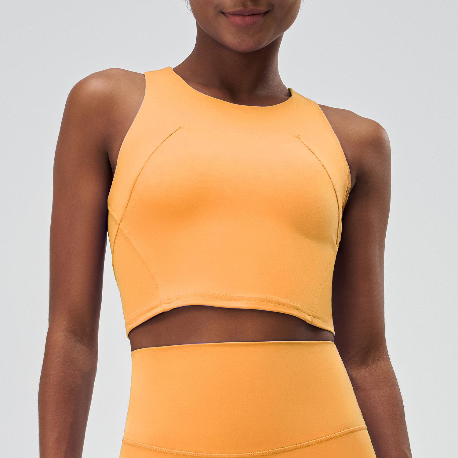 

Женский однотонный удлиненный спортивный бюстгальтер со спиной-борцовкой, цельный быстросохнущий жилет для йоги, топ для фитнеса без рукавов S жёлтый