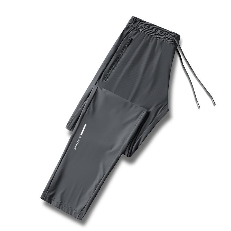 Summer Thin Large Size Ice Silk Quick-drying Pants Plus Large Sports Pants Comfortable Straight Drawstring Feet Large Size
