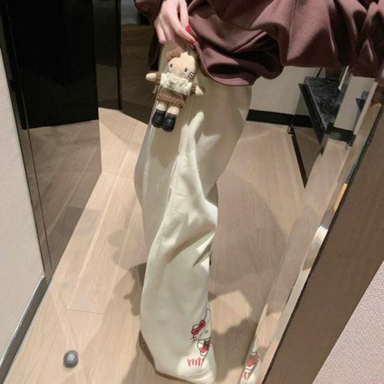 

2025 Autumn/Winter Women s Leopard Print Plush Straight-Leg Pants Small абрикосовый