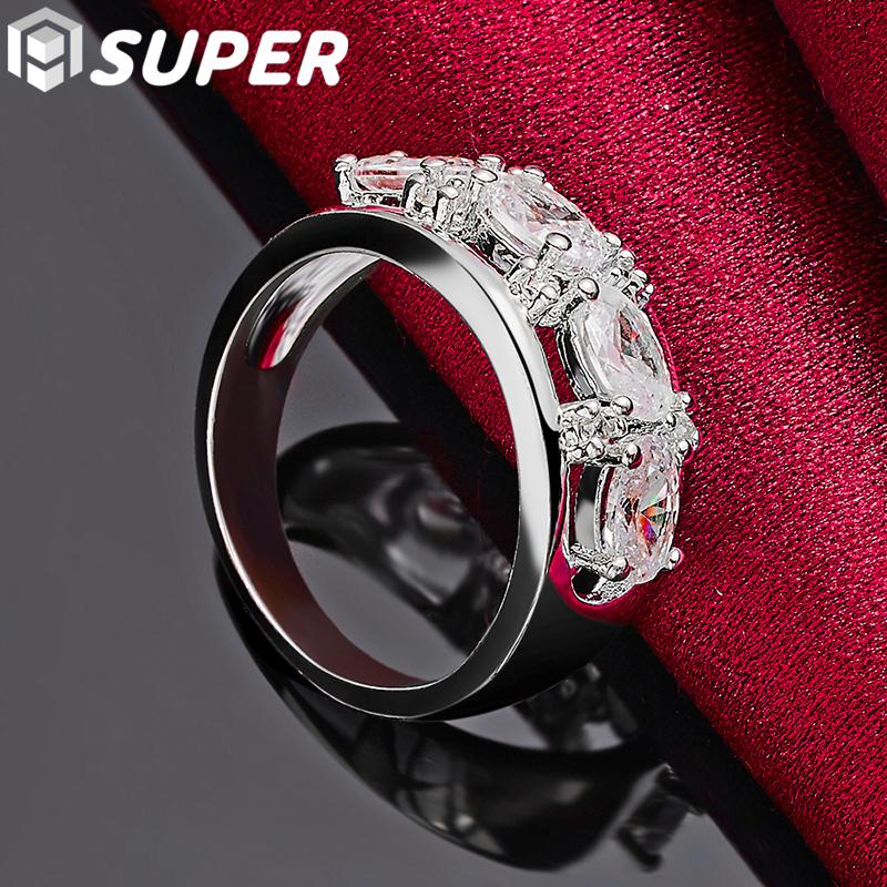 925 Sterling Silver Four Round AAA Zircon Ring Jewelry