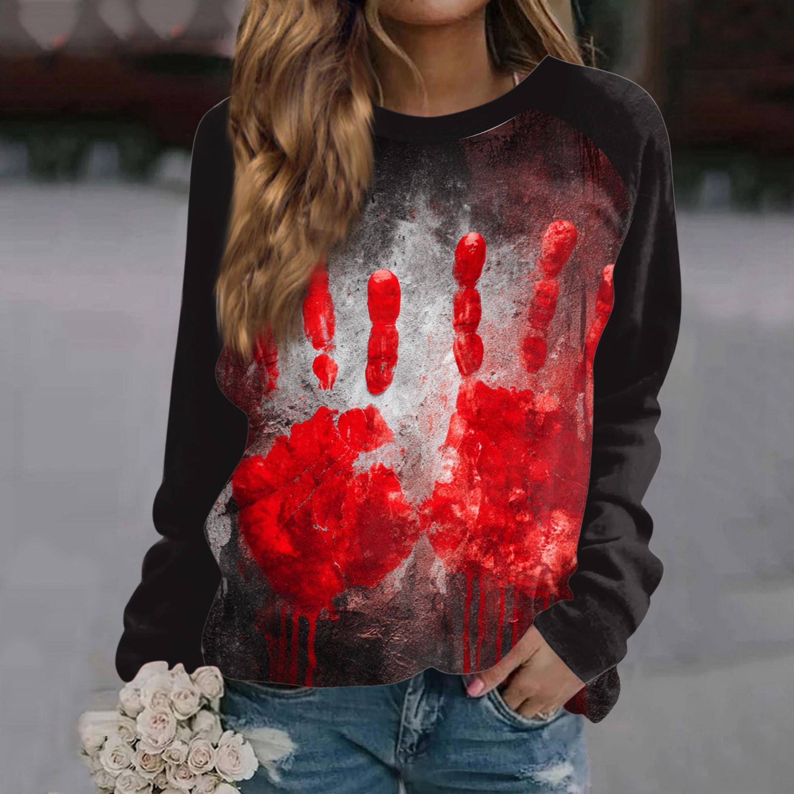 

Women s Fashion Casual Long Sleeve Halloween Printed Round Neck Sweater Top XXL