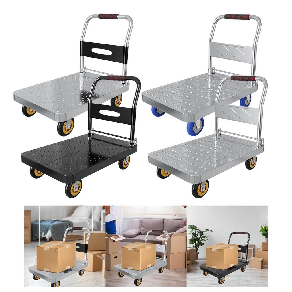 Steel Foldable Push Cart Dolly Platform Truck for Restaurants, Home