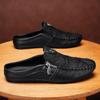 Men's Summer Breathable Closed-Toe Slip-On Lazy Soft Sole Casual Leather Penny Loafer Half-Slippers