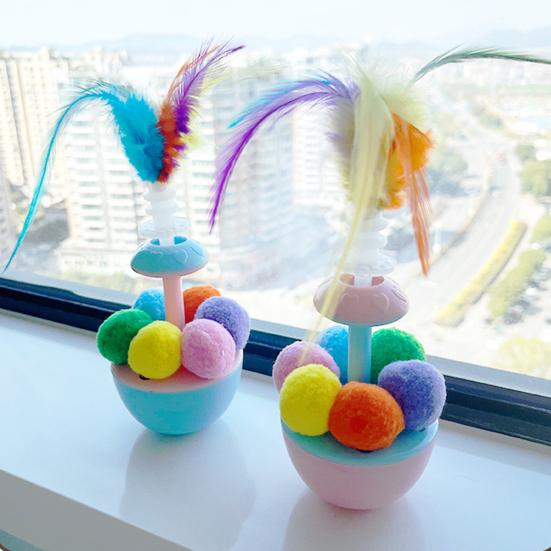 Interactive Tumbler Cat Toy with Feather Plush Balls Tumbler Cat Teaser Toy Self-Play Feather Teasing Wand for Indoor Cats Anxiety Boredom Relief