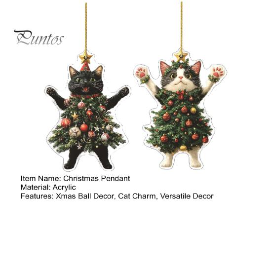1/2Pcs Christmas Pendant Ornament Xmas Ball Decor Cat Shape Festive Hanging Decoration with Lanyard Christmas Gift