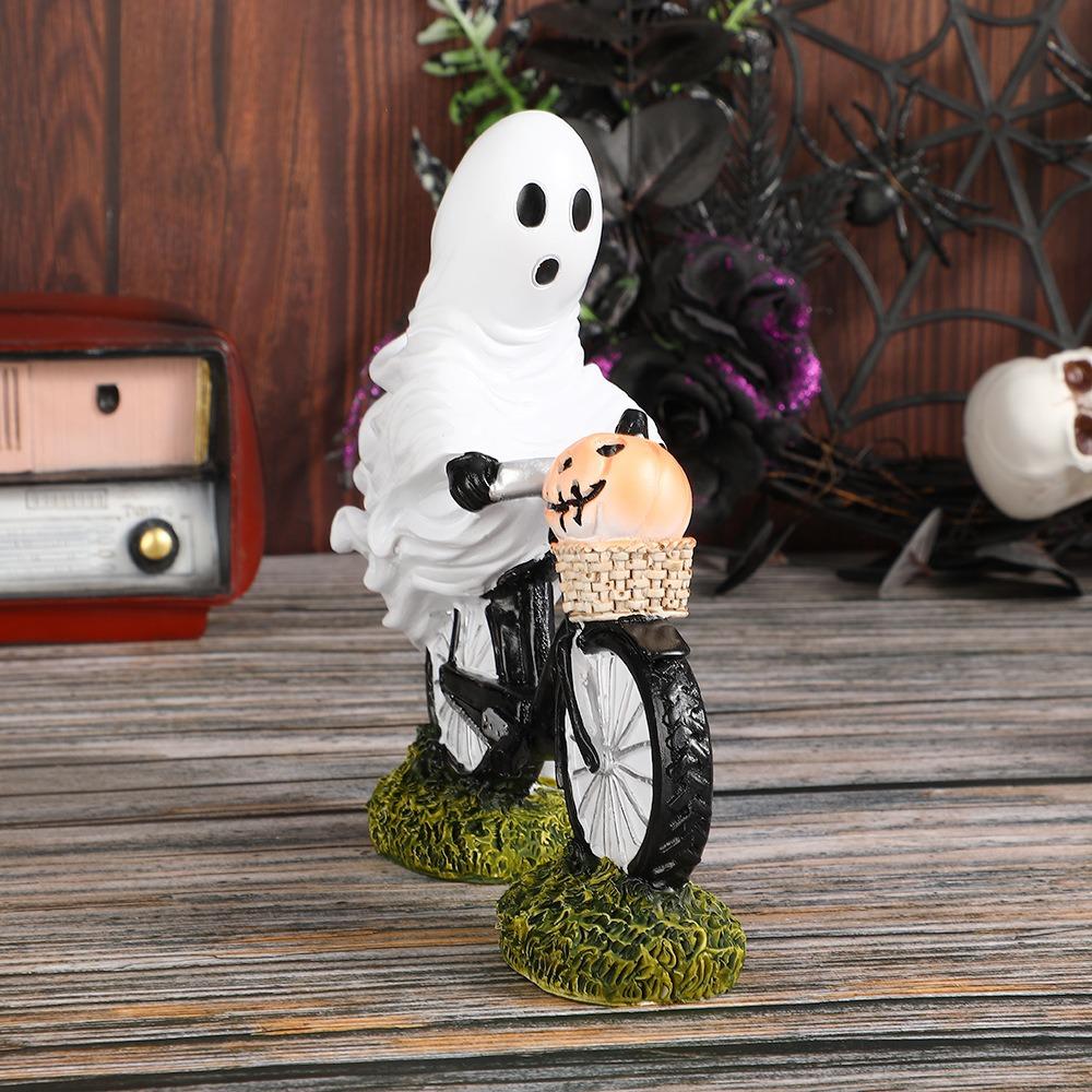 New Model "Ghost" Bicycle Figurine for Holiday and Party Decoration Resin Handicraft Item, Cute Smiling Design - Indoor/Outdoor