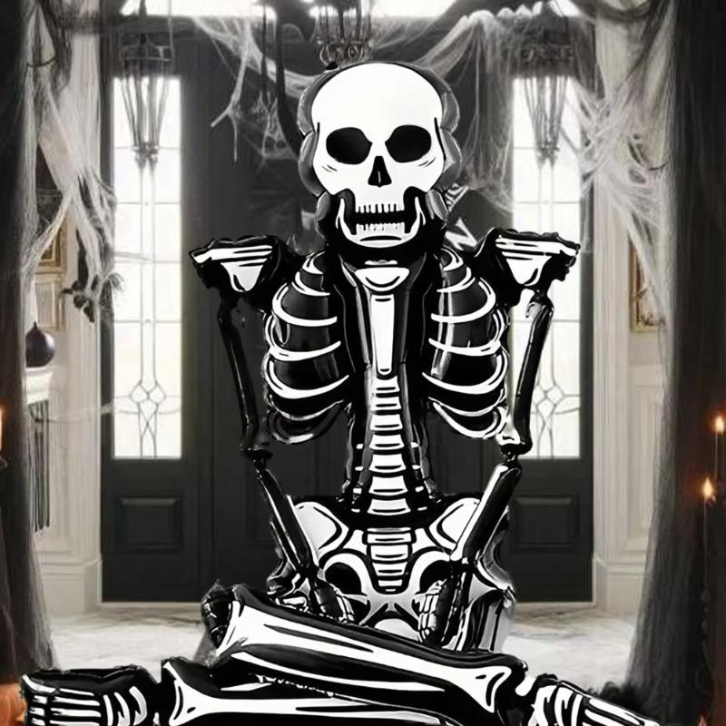 286cm Extra Tall Giant Skull Foil Balloon Halloween Decoration Ghost Party, Haunted House Birthday Horror Atmosphere Decoration