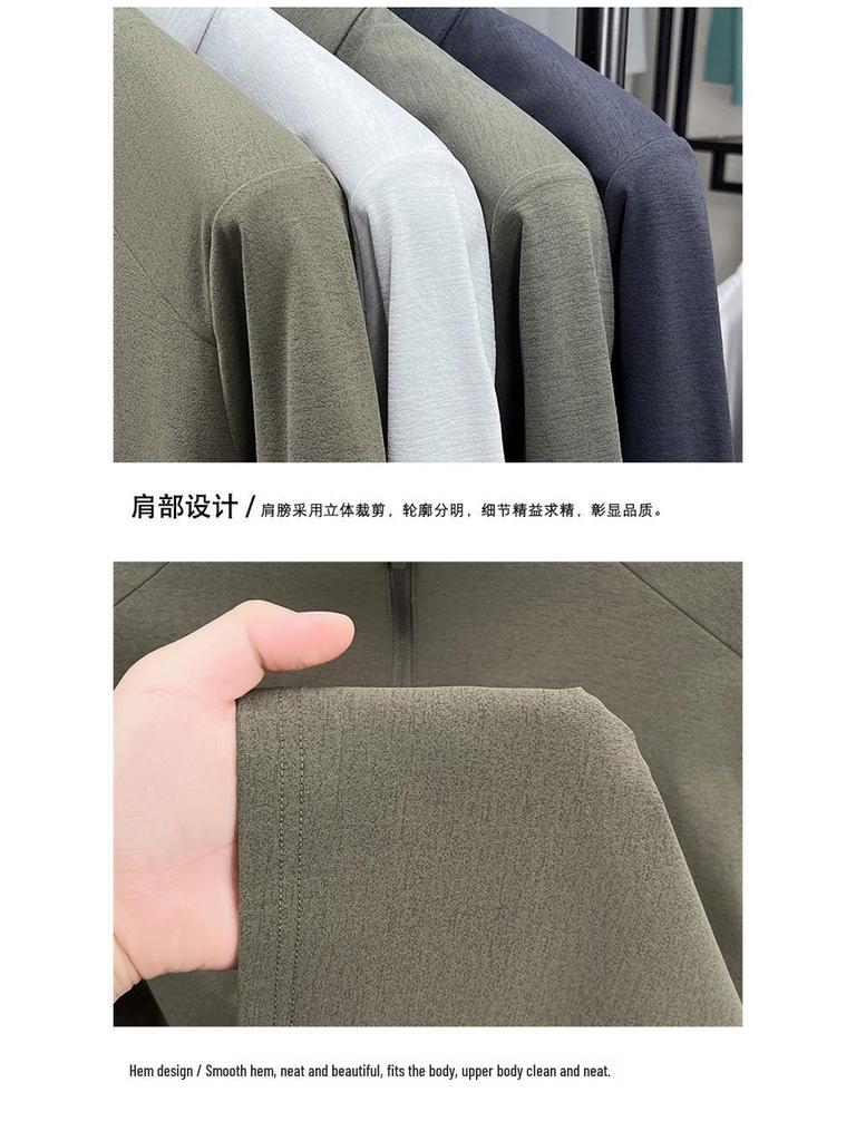 Men's 2025 Solid Color Stand Collar Zipper T-Shirt - Long Sleeve Casual Autumn Pullover