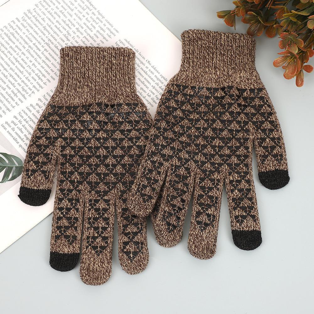 Knitted Gloves Warm Winter Thickened Non-slip Wool Outdoor Riding Wear-resistant Cold-proof Breathable Five-finger Gloves