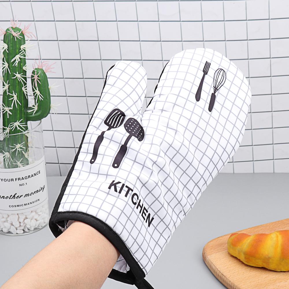 2pc/set  Microwave Baking BBQ Glove Cotton Cute Oven Mitts Heat Resistant Linen Potholders Non-slip Kitchen Cooking Tools Mitten
