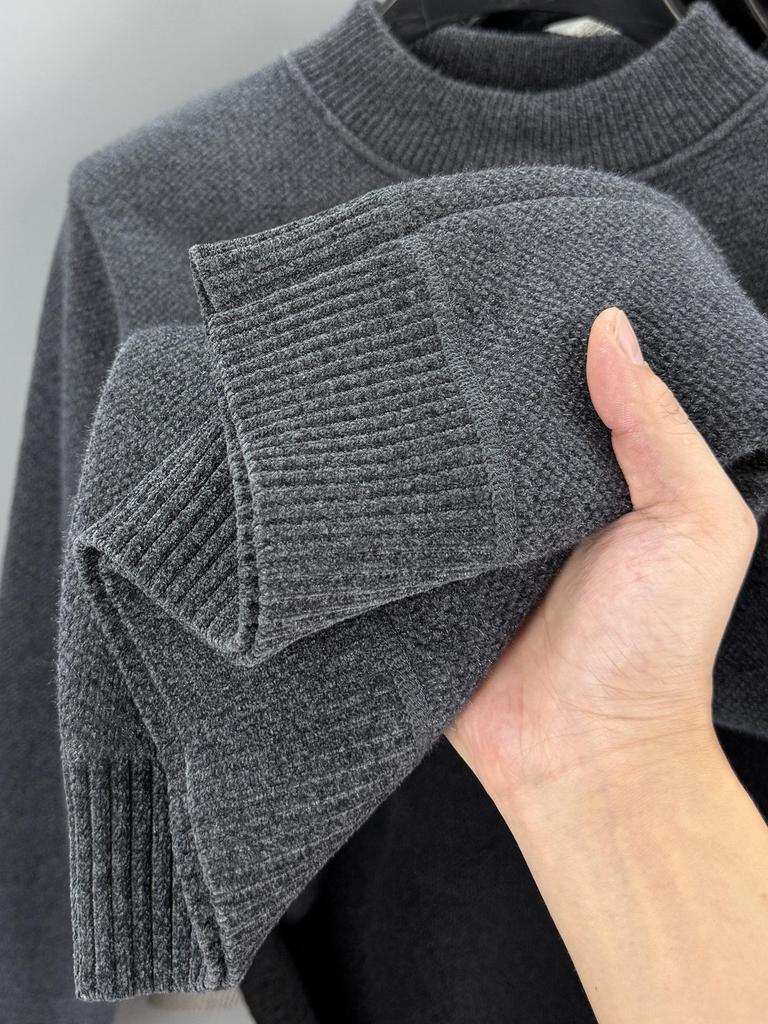 2025 Winter Men's High-End Semi-High Neck Chenille Velvet Sweater: Thickened, Warm Knit Base Layer