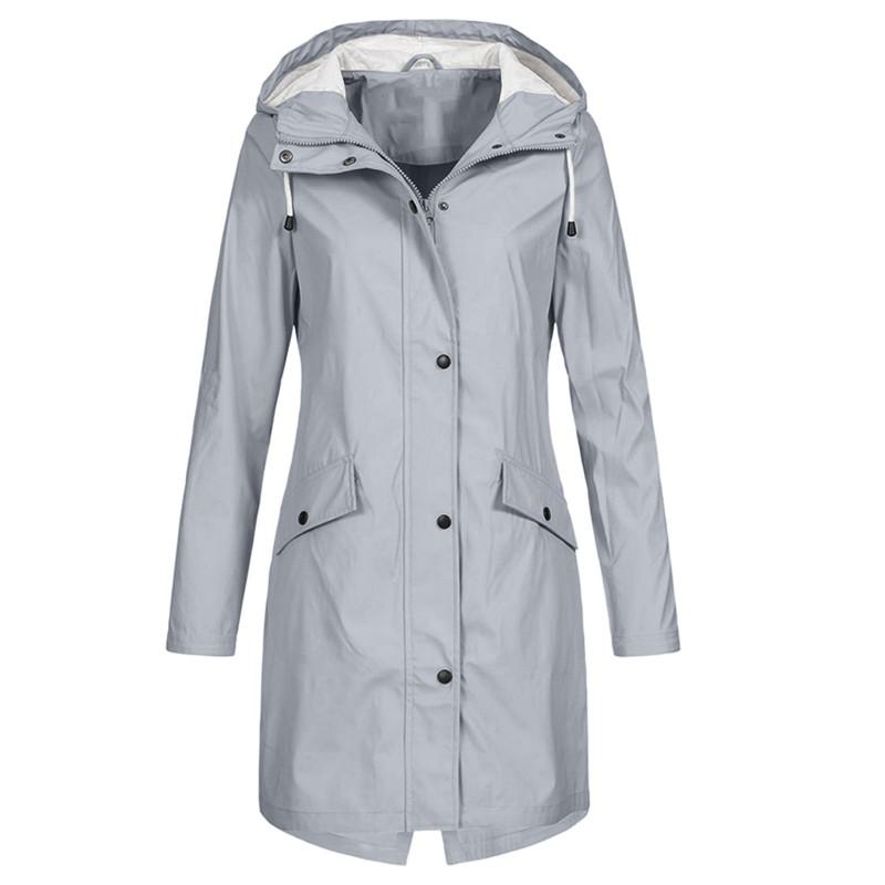 Womens Mid-Length Hooded Windbreaker Jacket Outdoor Hiking Raincoat Casual Fall Winter Coat 7 Colors 6 Sizes